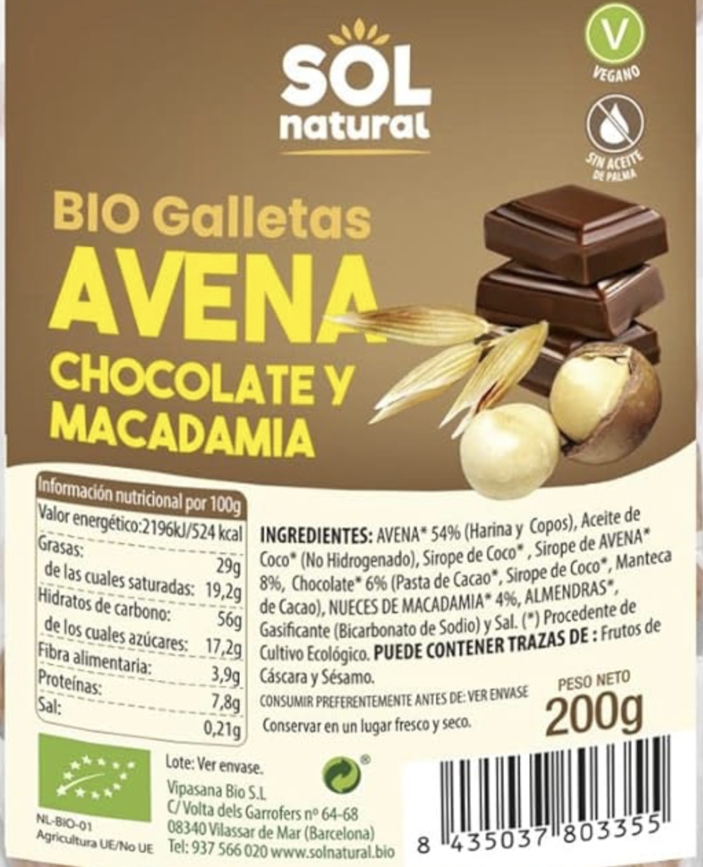 galletas avena chocolate macadamia